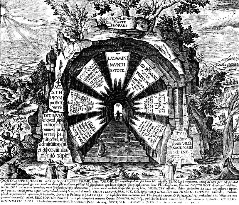 Anfiteatro de la Sabidur&iacute;a Eterna, Hanau 1609. La entrada a la caverna inici&aacute;tica.
