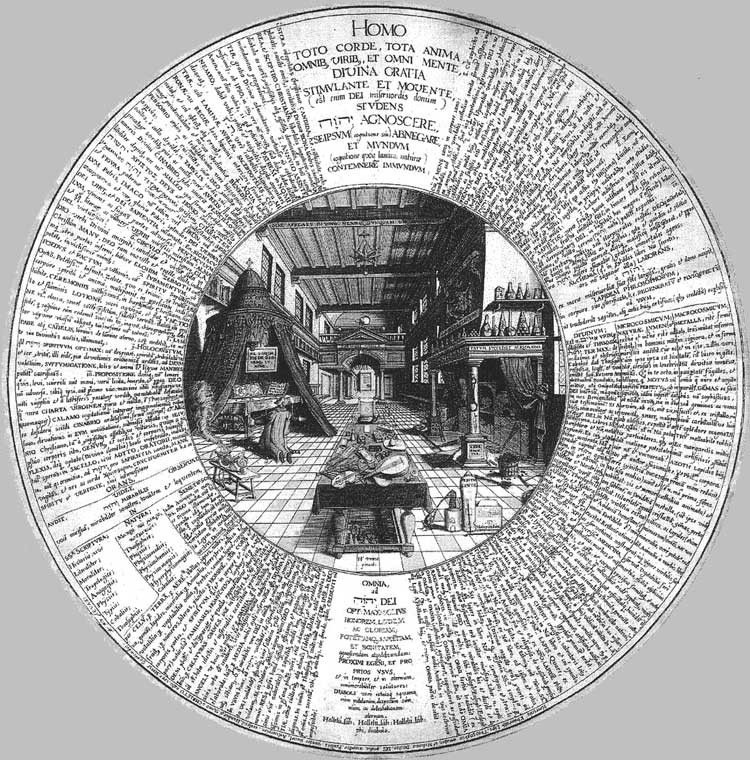 Anfiteatro de la Sabidur&iacute;a Eterna, Hanau, 1609. El gabinete de un alquimista, cabalista y te&uacute;rgo.