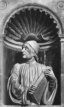 Marsilio Ficino sosteniendo un libro como instrumento musical, A. Ferrucci, Santa Mar&iacute;a dei Fiore.