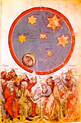 Astr&oacute;logos observando el cielo en un almanaque alem&aacute;n del siglo XV