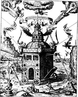 El Colegio Invisible de la Rosacruz en forma de edificio m&oacute;vil. 1618.